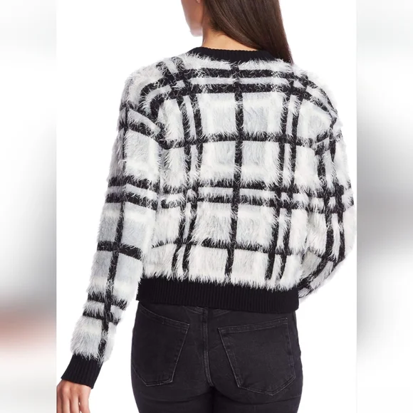 Women's 1.State Plaid eyelash sweater jacket-sz S - Picture 2 of 8